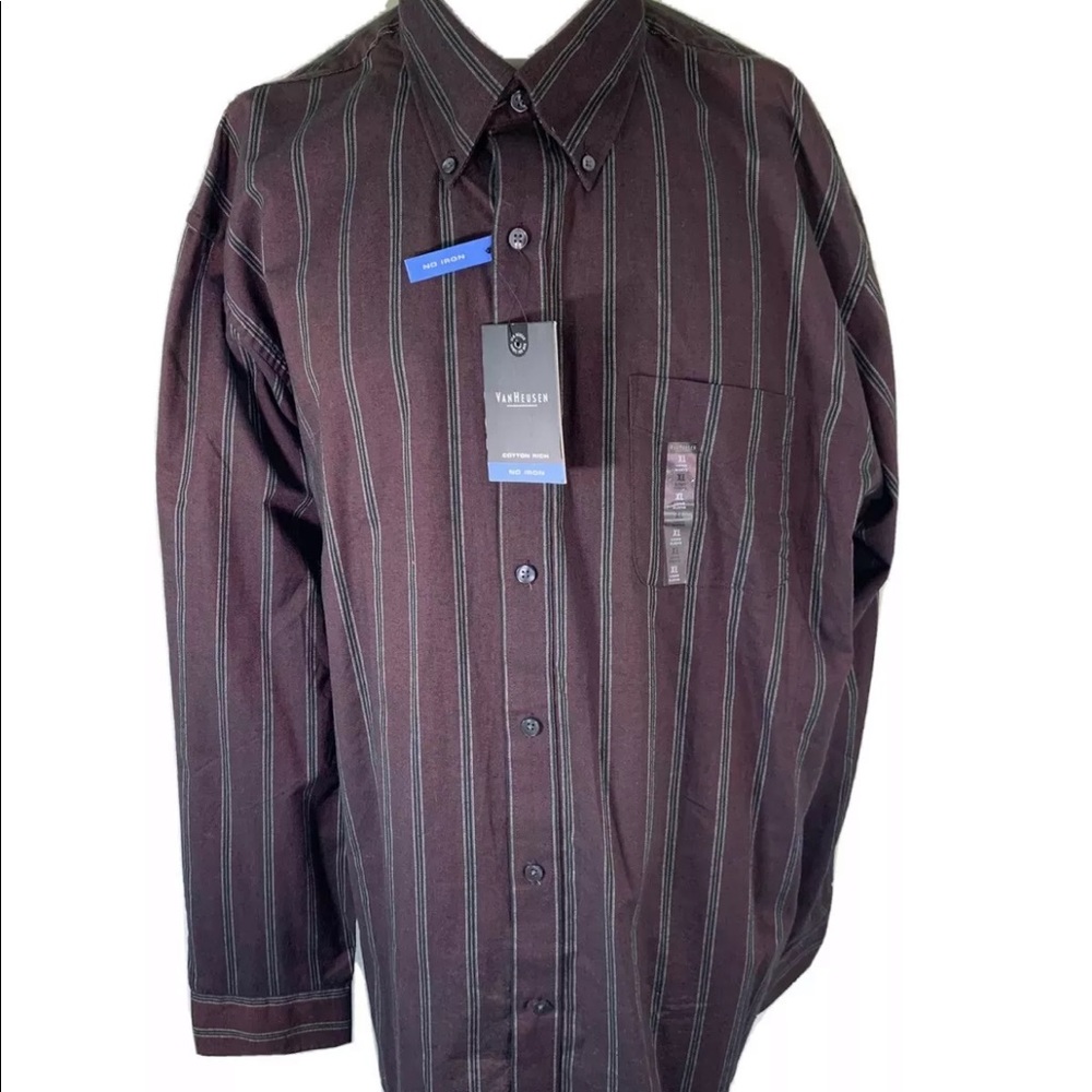 Van Heuson XL Red Pomegranate Striped No Iron Men's Long Sleeve Shirt. NWT